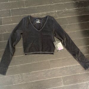 Black Shimmer V-Neck Crop Top new with tag size SP